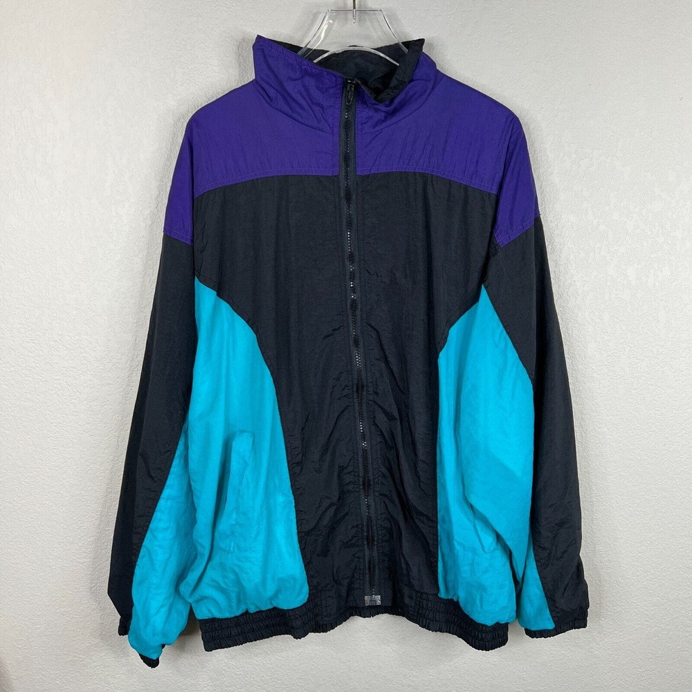 UNl SPORTIF Jacket Women XL Multicolor 100% Nylon Mock Neck Full Zip Windbreaker